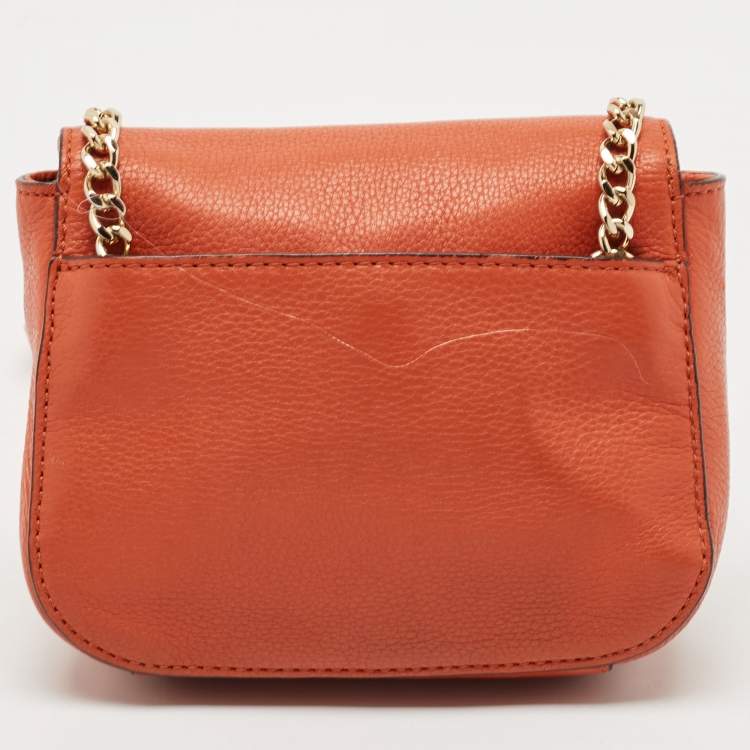 Pre Owned Michael Kors Orange Leather Fulton Crossbody Bag