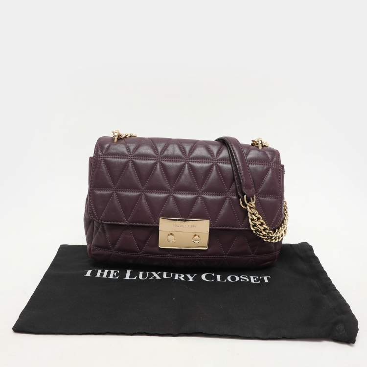 Pre Owned Micheal Kors Purple Leather Large Sloan Shoulder Bag