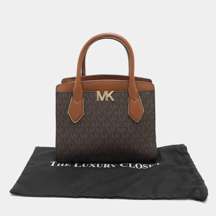 Pre Owned Michael Kors Brown Coated Canvas and Leather Medium Mott Tote