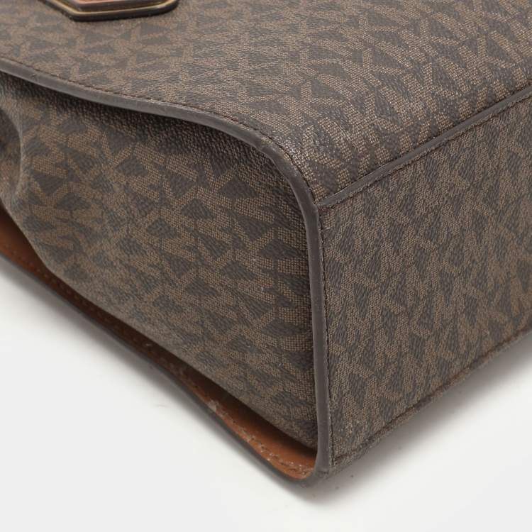 Pre Owned Michael Kors Brown Coated Canvas and Leather Medium Mott Tote