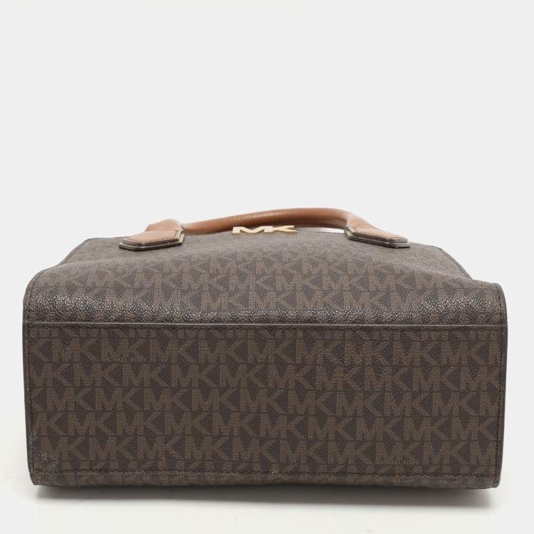 Pre Owned Michael Kors Brown Coated Canvas and Leather Medium Mott Tote
