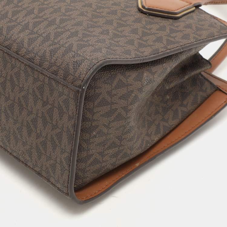 Pre Owned Michael Kors Brown Coated Canvas and Leather Medium Mott Tote
