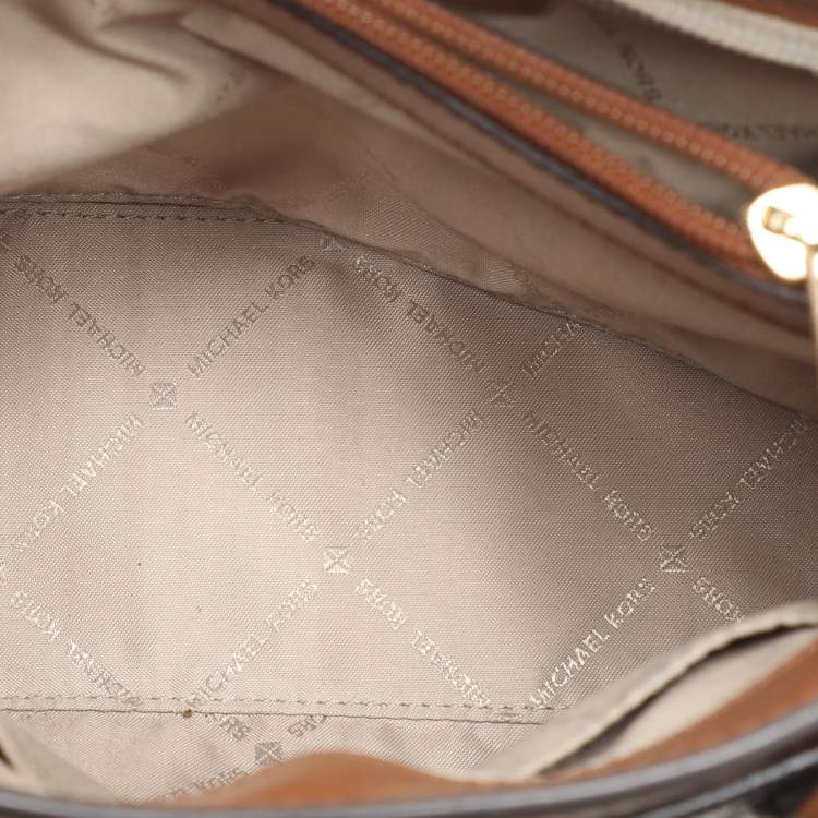 Pre Owned Michael Kors Brown Coated Canvas and Leather Medium Mott Tote