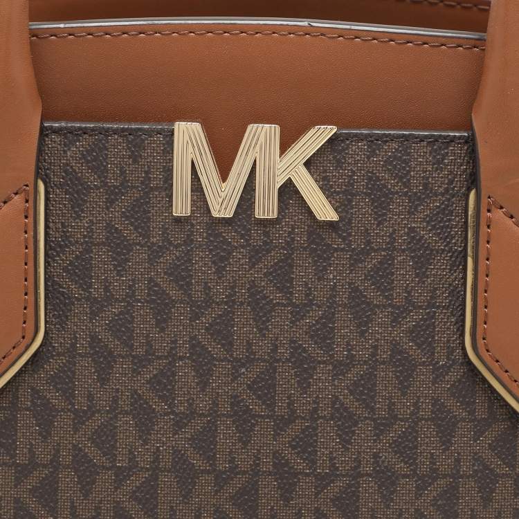 Pre Owned Michael Kors Brown Coated Canvas and Leather Medium Mott Tote