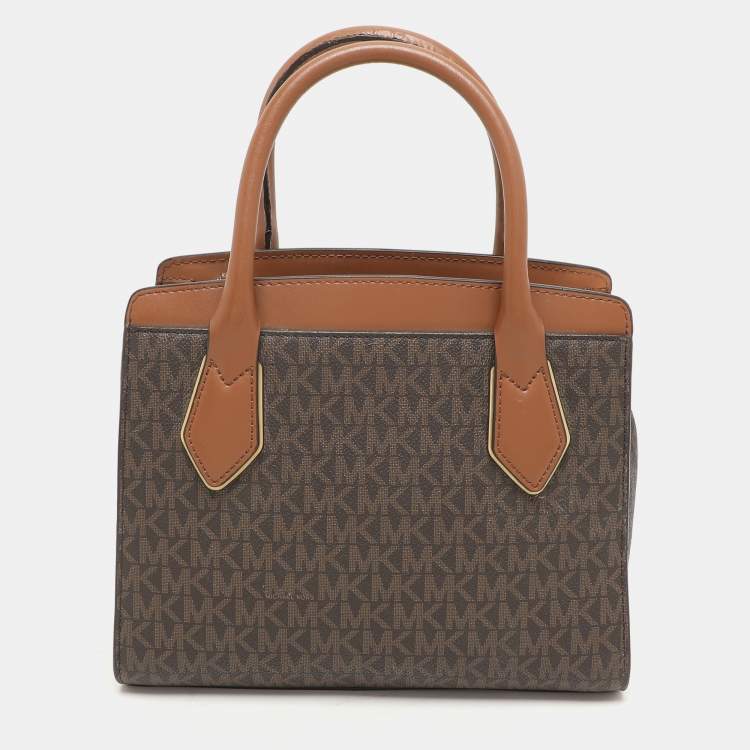 Pre Owned Michael Kors Brown Coated Canvas and Leather Medium Mott Tote