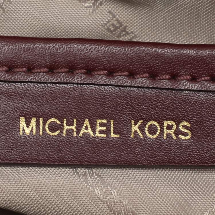 Pre Owned Michael Kors Burgundy/Brown Signature Coated Canvas and Leather Mott Crossbody Bag
