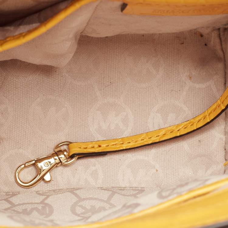 Pre Owned Michael Kors Yellow Canvas and Croc Embossed Leather Colette Tote