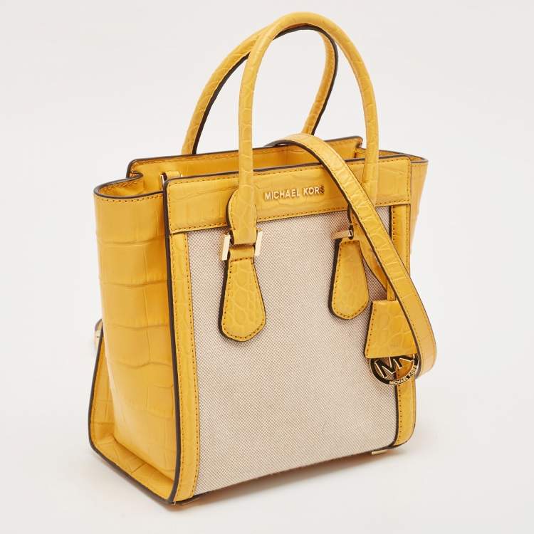 Pre Owned Michael Kors Yellow Canvas and Croc Embossed Leather Colette Tote