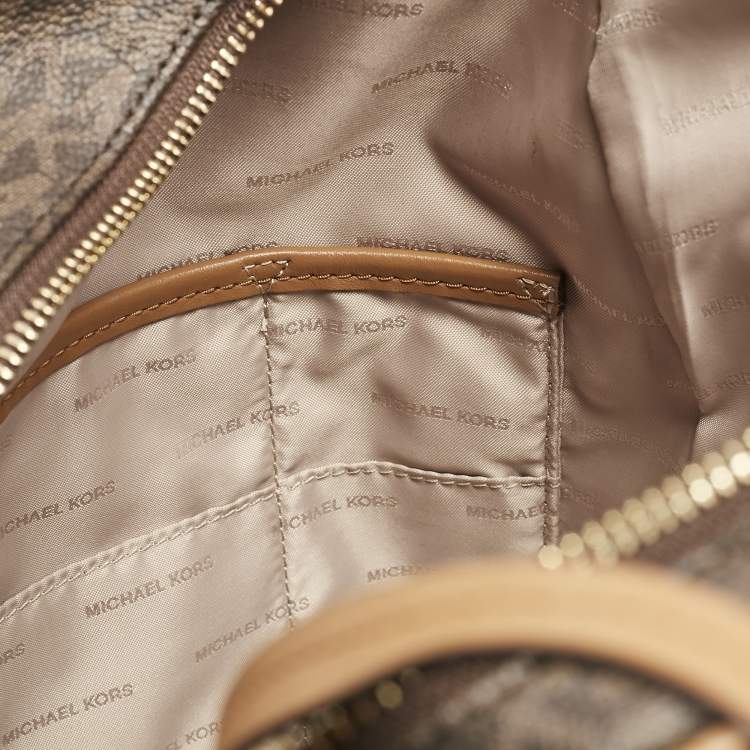 Pre Owned Michael Kors Brown Signature Coated Canvas and Leather Medium Rhea Backpack