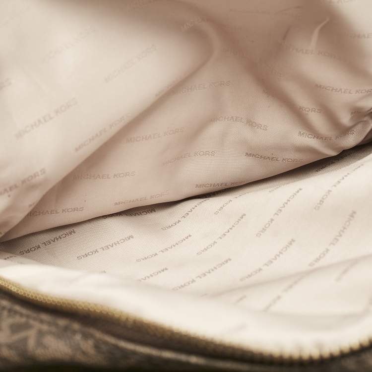 Pre Owned Michael Kors Brown Signature Coated Canvas and Leather Medium Rhea Backpack