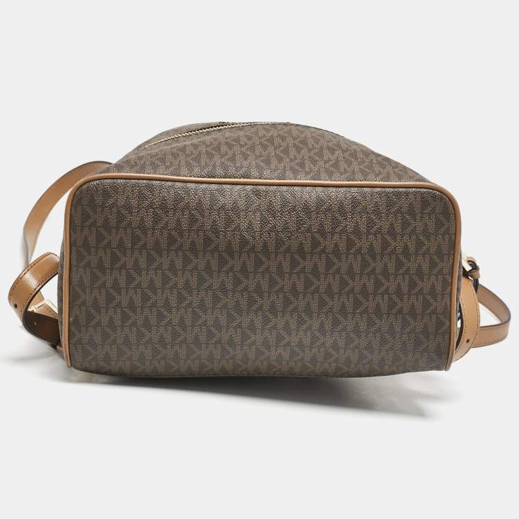 Pre Owned Michael Kors Brown Signature Coated Canvas and Leather Medium Rhea Backpack