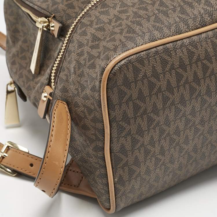 Pre Owned Michael Kors Brown Signature Coated Canvas and Leather Medium Rhea Backpack