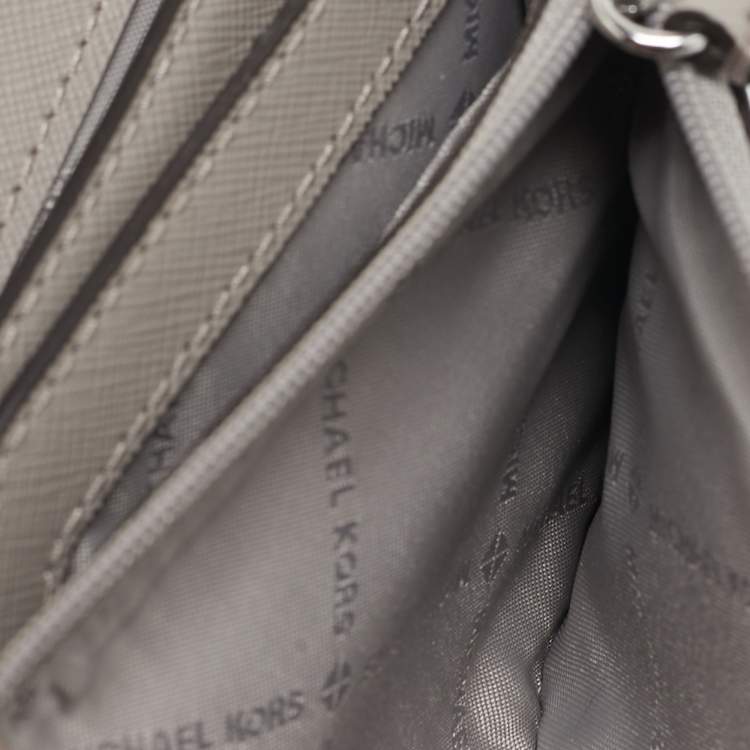 Pre Owned Michael Kors Grey Leather Envelope Flap Wallet On Chain
