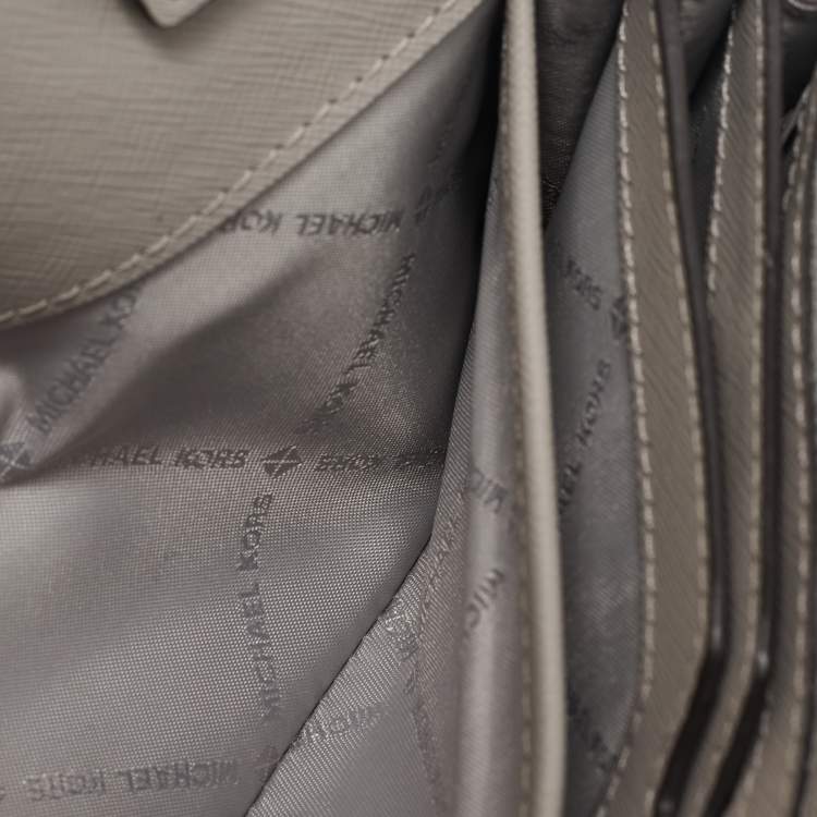 Pre Owned Michael Kors Grey Leather Envelope Flap Wallet On Chain