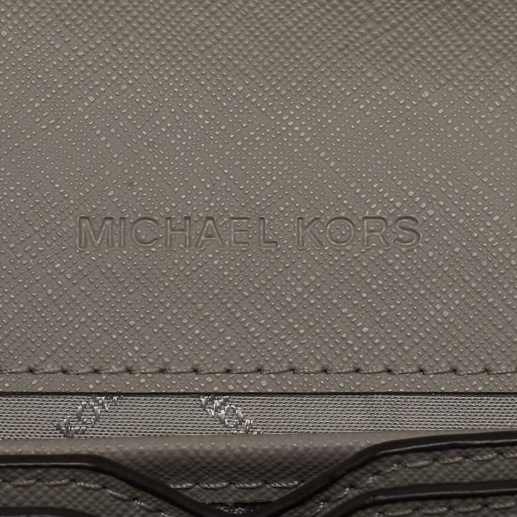 Pre Owned Michael Kors Grey Leather Envelope Flap Wallet On Chain