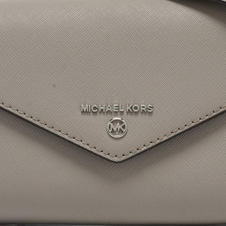 Pre Owned Michael Kors Grey Leather Envelope Flap Wallet On Chain