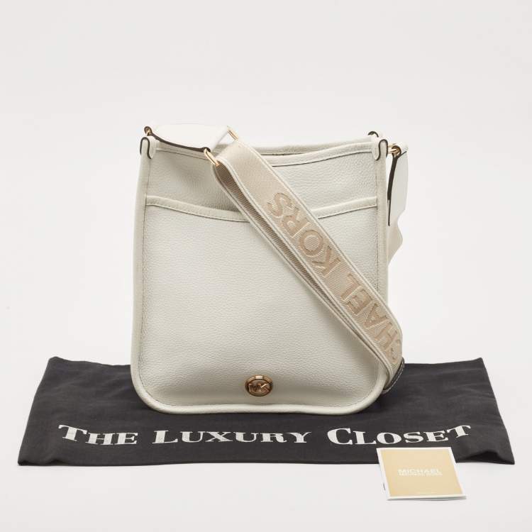 Pre Owned Michael Kors White Leather Large Luisa Messenger Bag