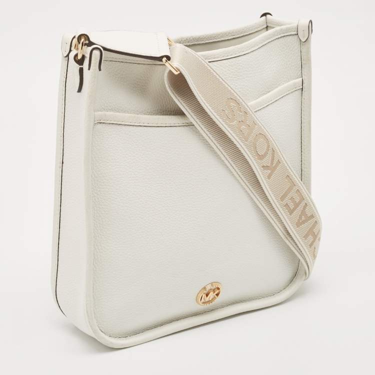 Pre Owned Michael Kors White Leather Large Luisa Messenger Bag