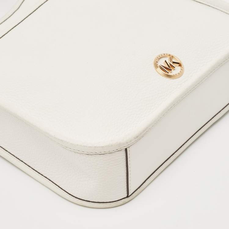 Pre Owned Michael Kors White Leather Large Luisa Messenger Bag