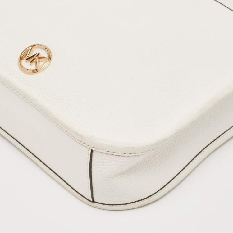 Pre Owned Michael Kors White Leather Large Luisa Messenger Bag