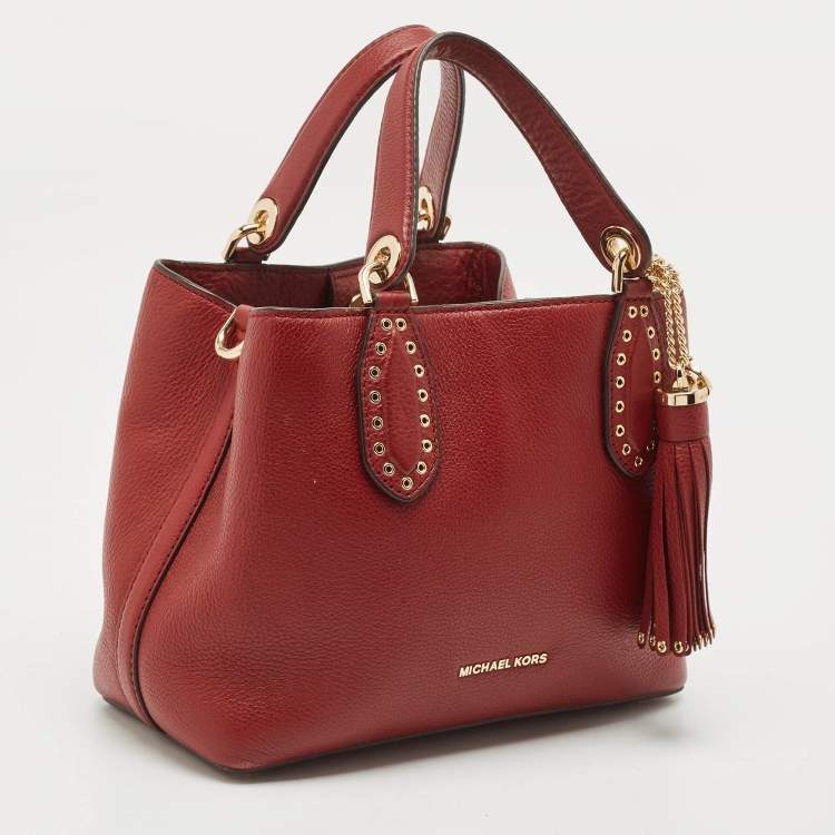 Pre Owned Michael Kors Red Leather Brooklyn Tote