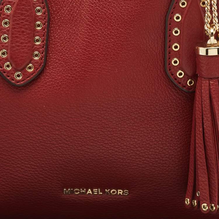 Pre Owned Michael Kors Red Leather Brooklyn Tote