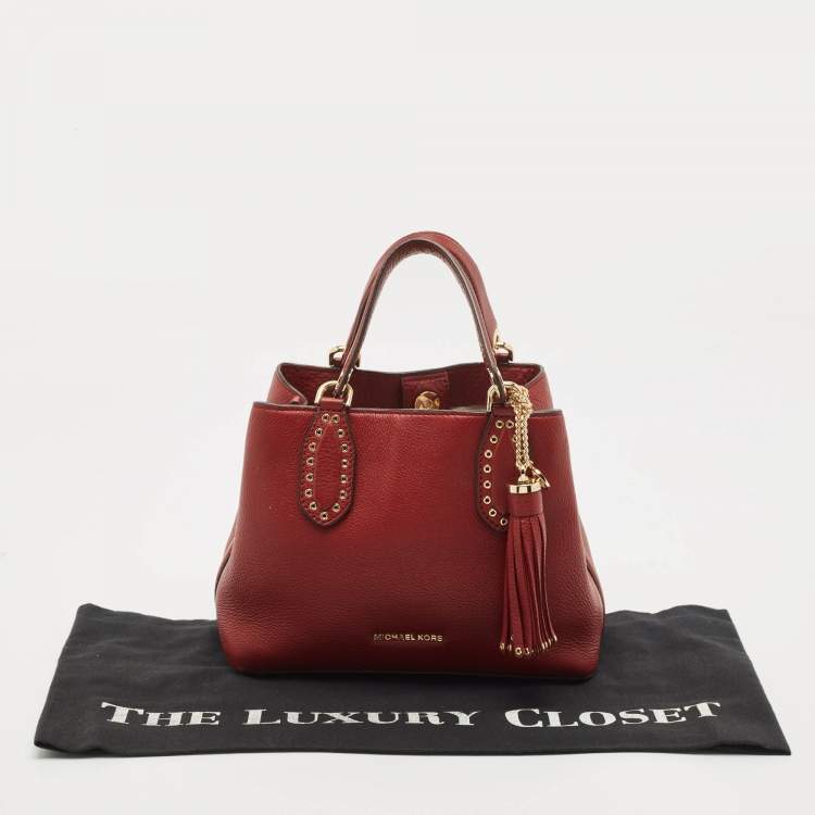 Pre Owned Michael Kors Red Leather Brooklyn Tote