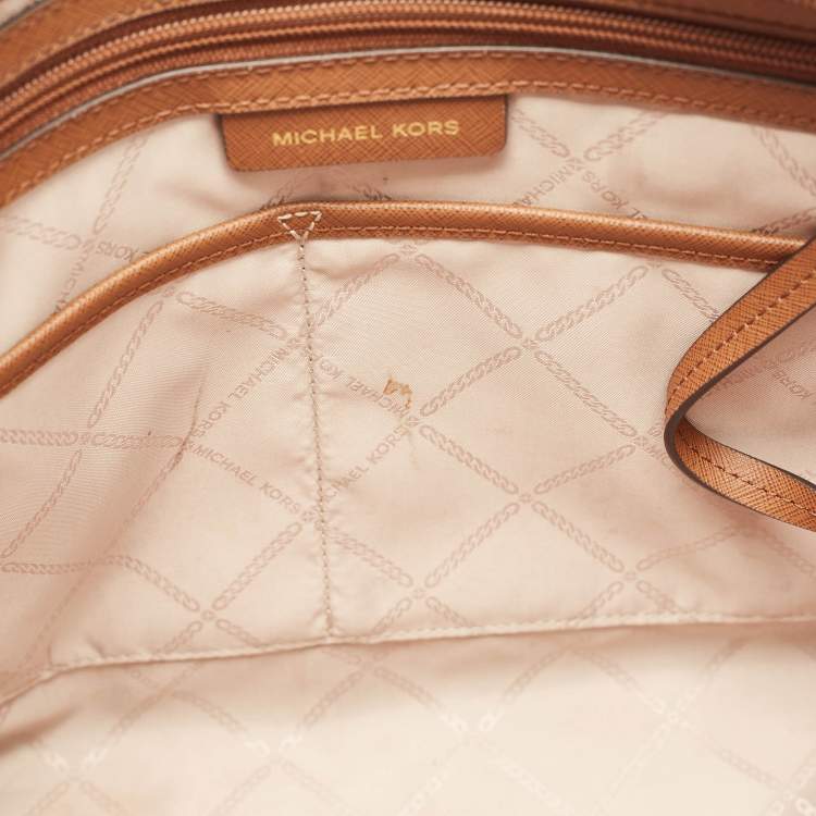 Pre Owned Michael Kors Brown Leather Large Jet Set Top Zip Tote