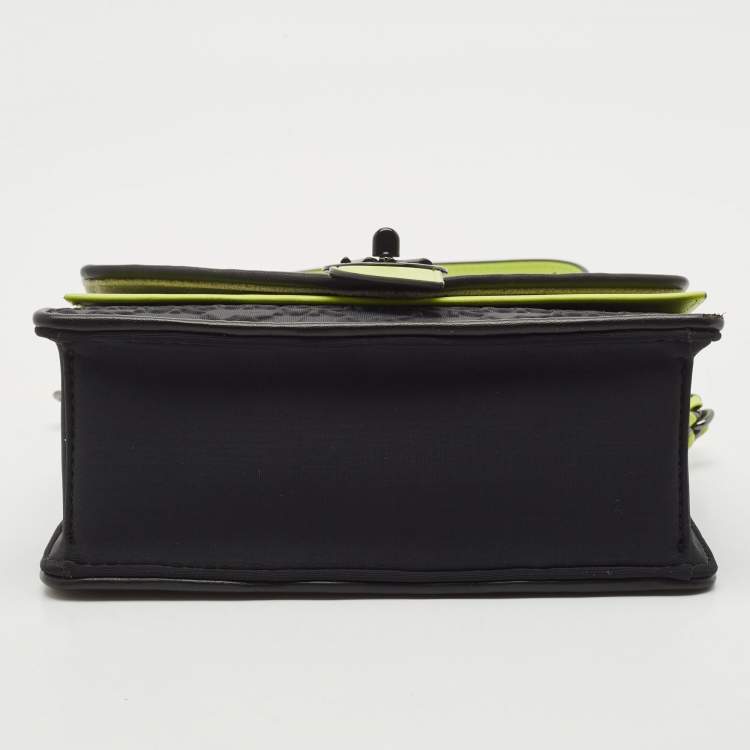 Pre Owned Michael Kors Black/Green Signature Fabric and Leather Small Greenwich Shoulder Bag