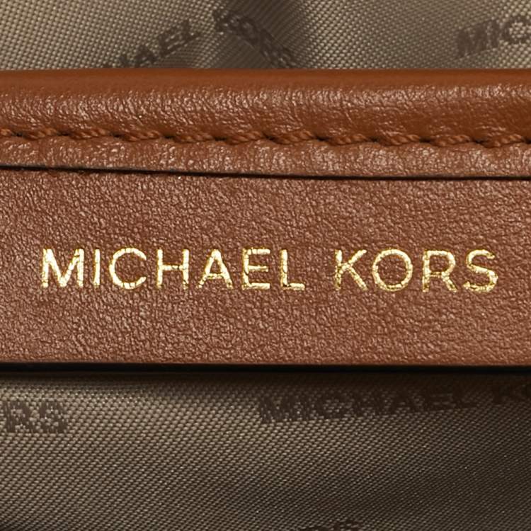 Pre Owned Michael Kors Brown Signature Coated Canvas and Leather Jet Set Crossbody Bag
