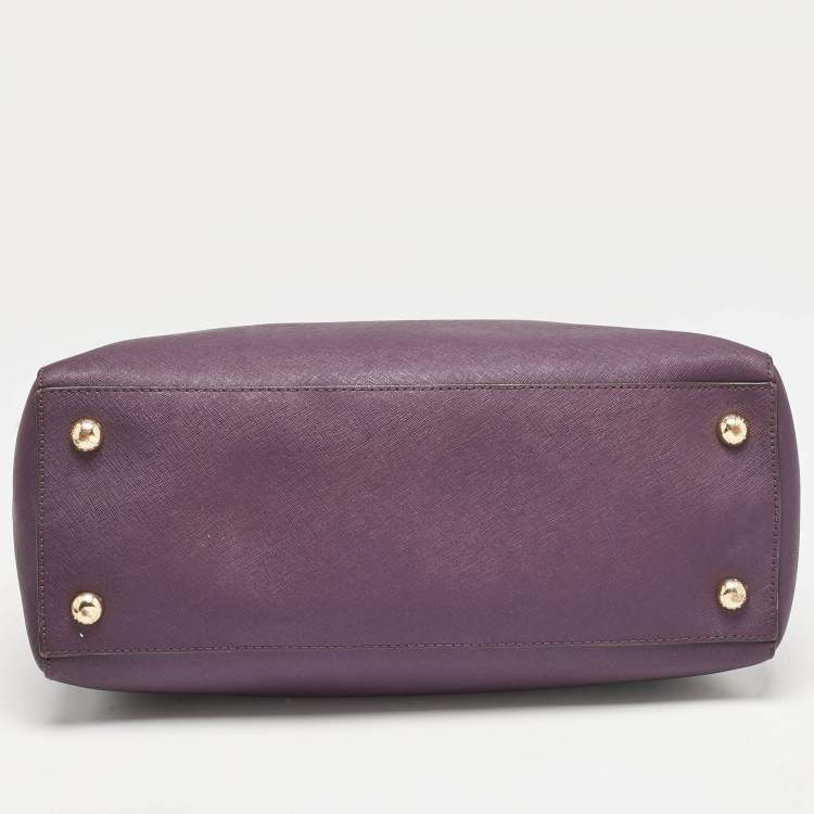 Pre Owned Michael Kors Purple Leather Medium Jet Set Tote
