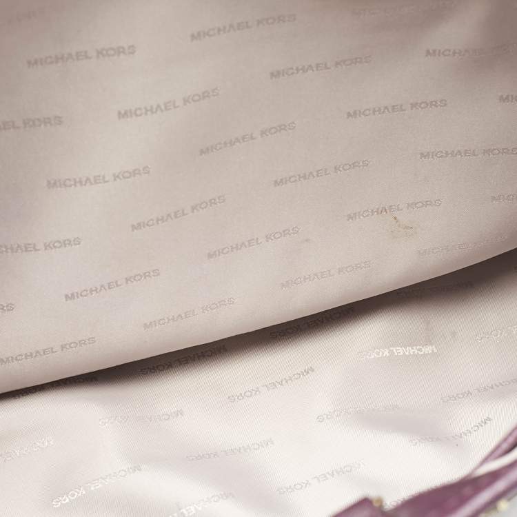 Pre Owned Michael Kors Purple Leather Medium Jet Set Tote