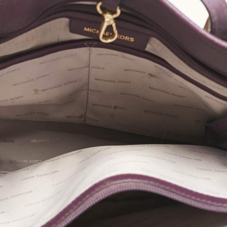 Pre Owned Michael Kors Purple Leather Medium Jet Set Tote