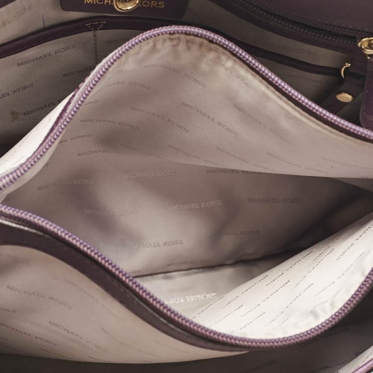 Pre Owned Michael Kors Purple Leather Medium Jet Set Tote