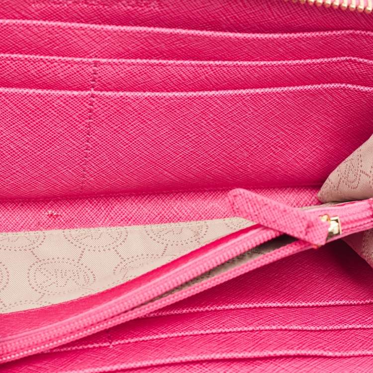 Pre Owned Michael Kors Fuchsia Leather Jet Set Zip Around Wallet