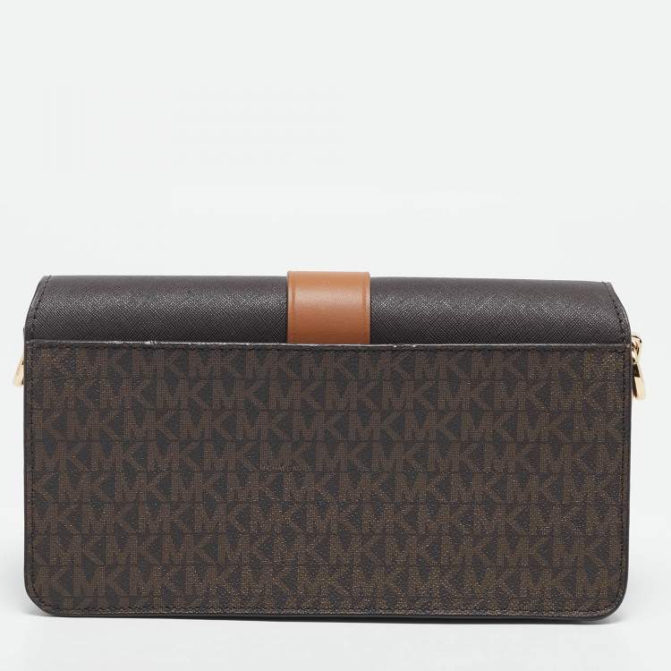 Pre Owned Michael Kors Brown Signature Coated Canvas Medium Greenwich Top Handle Bag