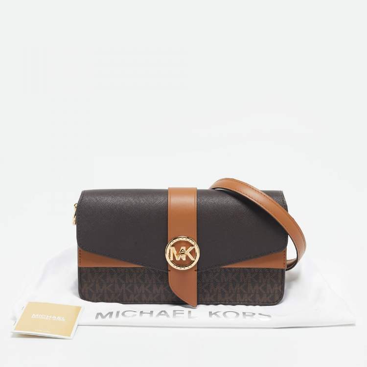 Pre Owned Michael Kors Brown Signature Coated Canvas Medium Greenwich Top Handle Bag