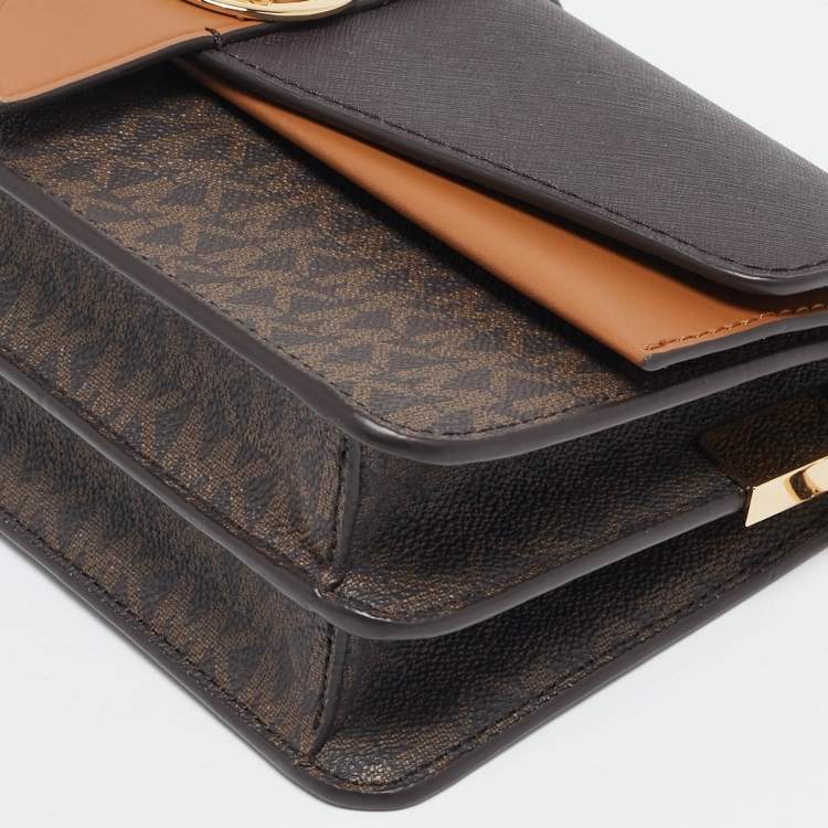Pre Owned Michael Kors Brown Signature Coated Canvas Medium Greenwich Top Handle Bag