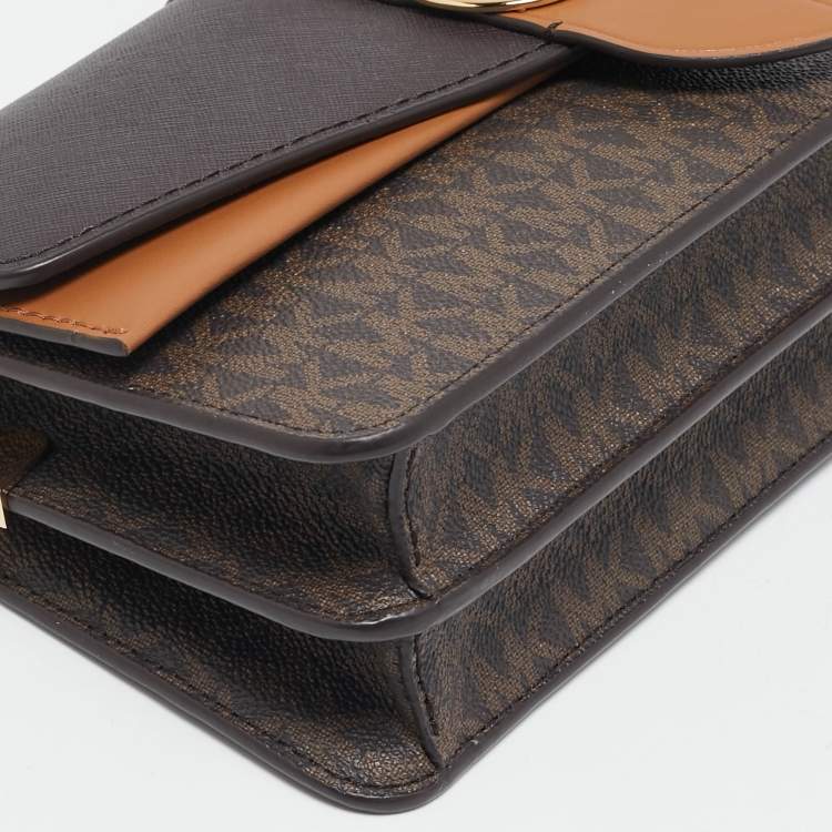 Pre Owned Michael Kors Brown Signature Coated Canvas Medium Greenwich Top Handle Bag