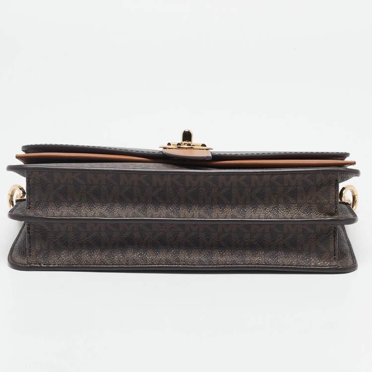 Pre Owned Michael Kors Brown Signature Coated Canvas Medium Greenwich Top Handle Bag