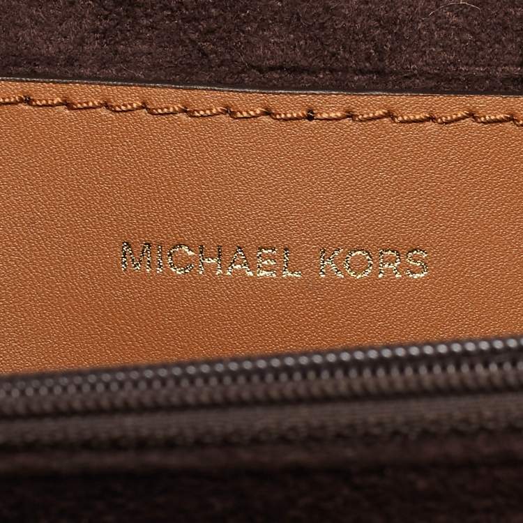 Pre Owned Michael Kors Brown Signature Coated Canvas Medium Greenwich Top Handle Bag