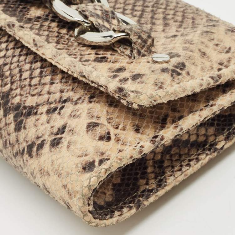 Pre Owned Michael Kors Beige/Black Python Embossed Leather Chain Detail Clutch