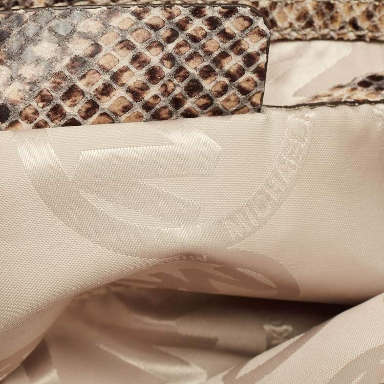Pre Owned Michael Kors Beige/Black Python Embossed Leather Chain Detail Clutch