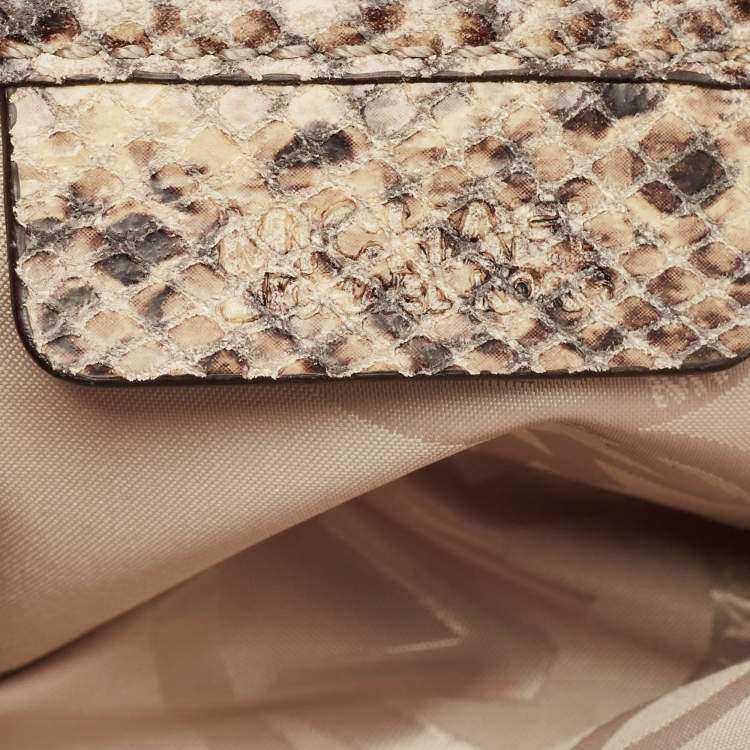 Pre Owned Michael Kors Beige/Black Python Embossed Leather Chain Detail Clutch