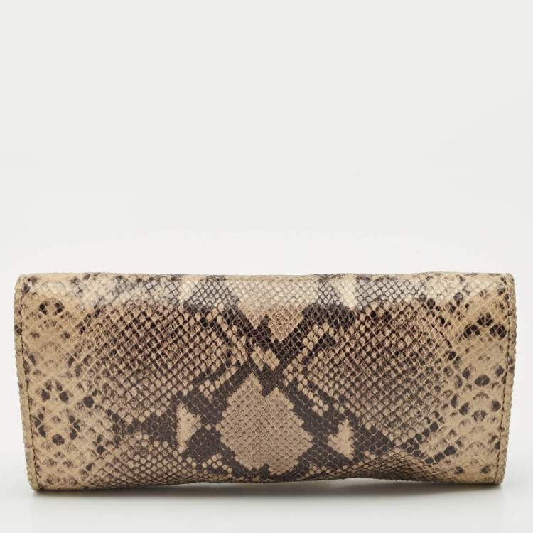 Pre Owned Michael Kors Beige/Black Python Embossed Leather Chain Detail Clutch