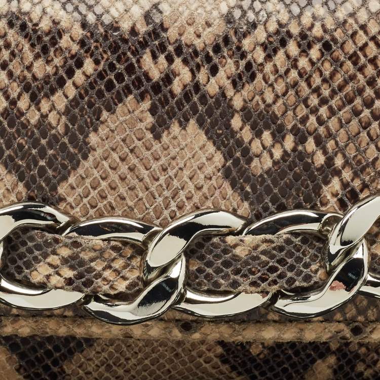Pre Owned Michael Kors Beige/Black Python Embossed Leather Chain Detail Clutch