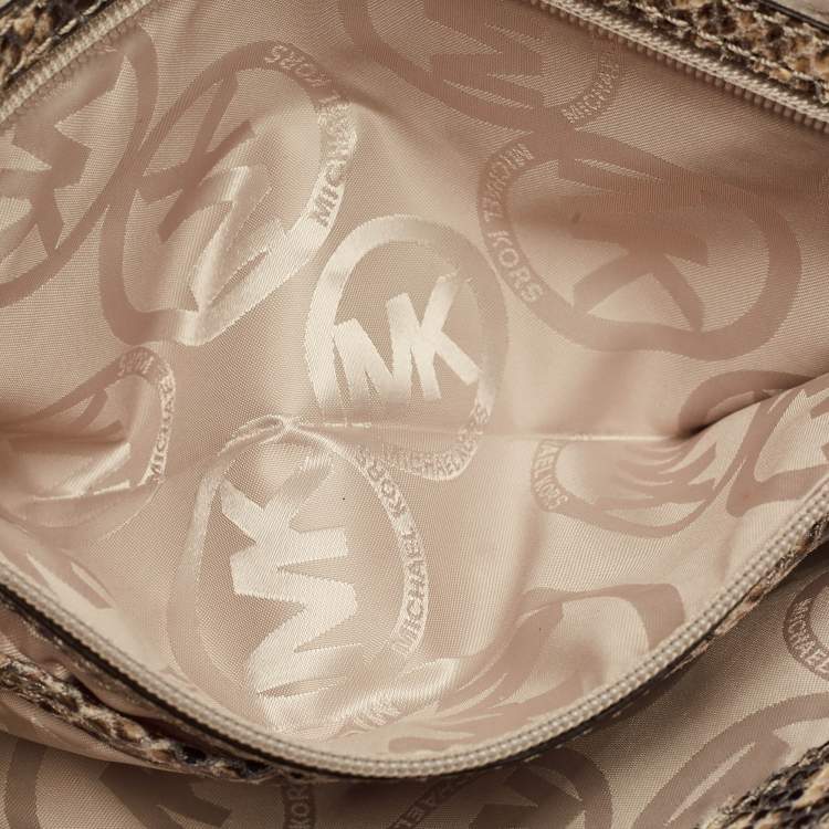 Pre Owned Michael Kors Beige/Black Python Embossed Leather Chain Detail Clutch