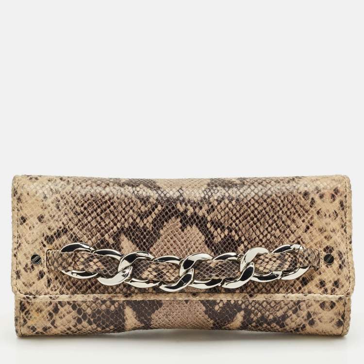 Pre Owned Michael Kors Beige/Black Python Embossed Leather Chain Detail Clutch