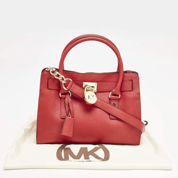 Pre Owned Michael Kors Red Leather Hamilton North South Tote