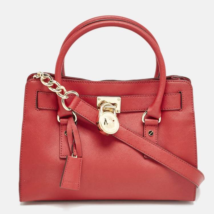 Pre Owned Michael Kors Red Leather Hamilton North South Tote